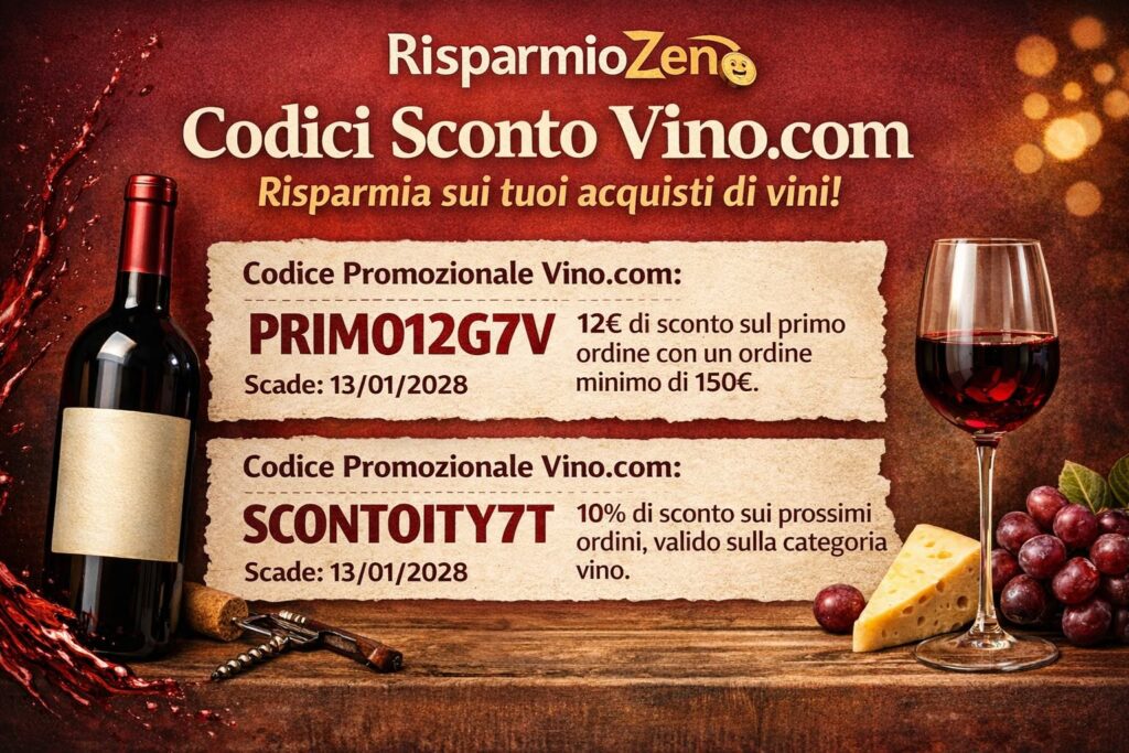 Codice Promozionale Vino.com: 12€ di sconto immediato 1 Codice Promozionale Vino.com: 15€ di sconto immediato
