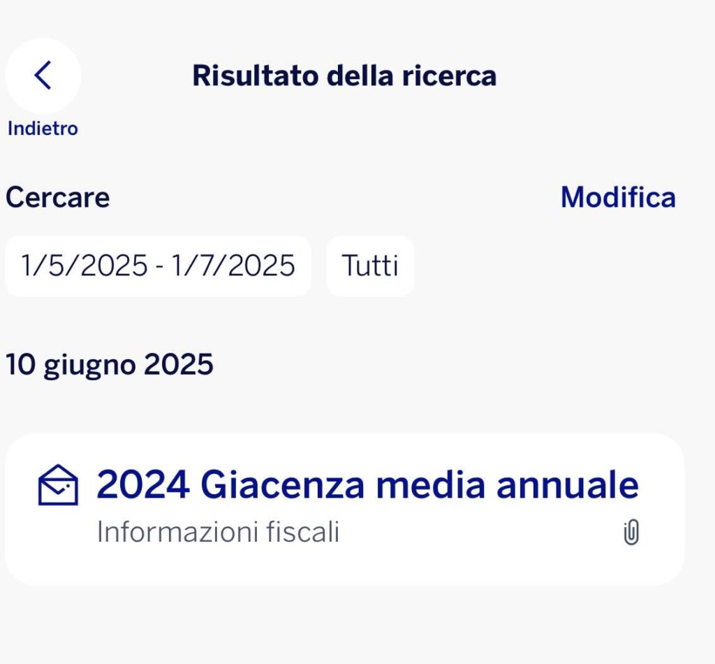 BBVA Vai su Notifiche → Informazioni fiscali → Cerca (Tutti / fra il 1/05/2025 e il 01/07/2025 per l'isee 2026/2024)