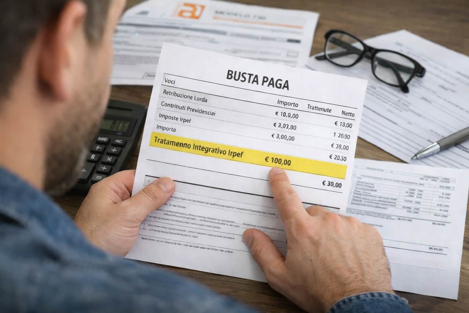 trattamento-integrativo-irpef Lavoratore dipendente consulta la propria busta paga con evidenza del trattamento integrativo Irpef