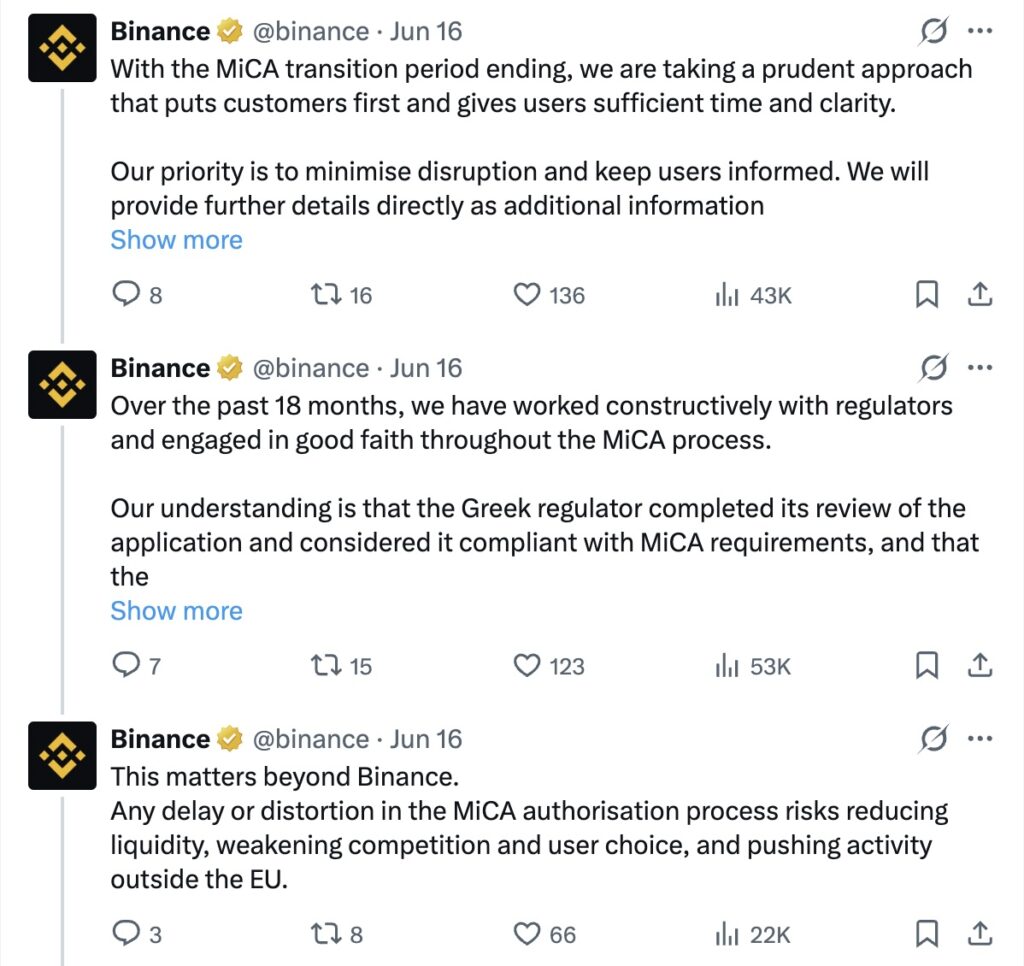 Binance Italia - X post 2