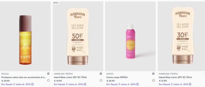 Screenshot OVS Shaka: 2° Solare al 50% su Creme, Stick e Doposole per l'Estate 2026