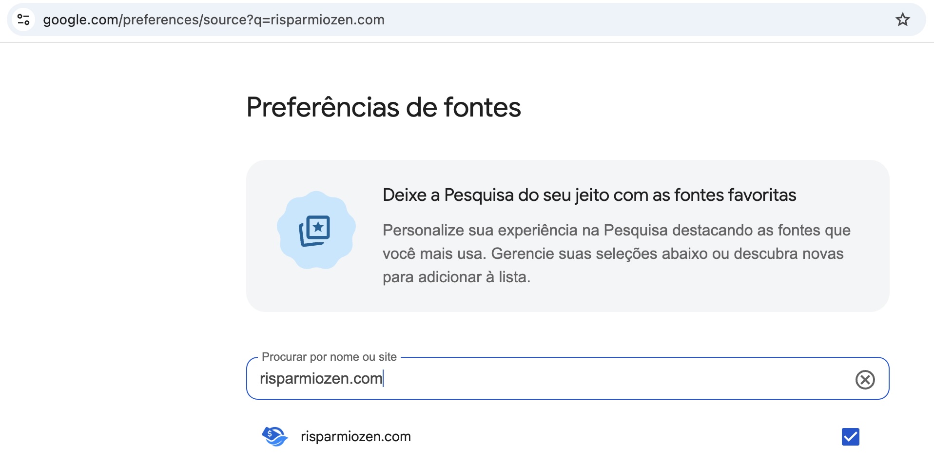 Google lancia le Fonti Preferite: ecco come seguire RisparmioZen nelle tue ricerche 1 Schermata Preferenze di fonte di Google con RisparmioZen selezionato come fonte preferita