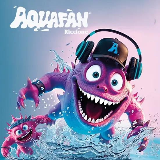 La mascotte di Aquafan Riccione tra gli schizzi d’acqua